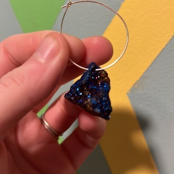 New Handmade Geo Blue Stone on Silver Color Colored Loop Earrings Gift Box - Picture 2 of 4